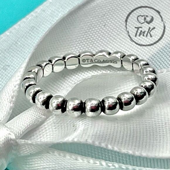 Tiffany & Co Ziegfeld Beaded Stacking Ring-  925 Sterling Silver - Size 7 - Picture 6 of 14